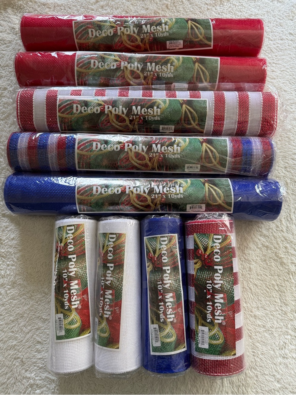 Lot of 9 Deco Mesh Rolls Red White Blue Craft Bundle Wreath Making Supplies NEW